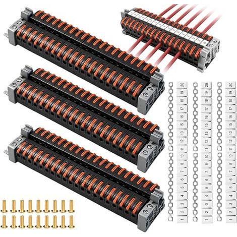 60 Pièces Bornier de Rail Din Electrique, PCT-211 0,08-4 mm2 Bornes électriques Terre, Kit de Bornier de Connecteur de Rail pour Projets de Bricolage Cablage Rapide Enfichable de la Conversion (1/5)