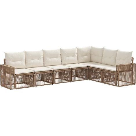 Gartensofa-set 7 pcs Beige und Cremeweiß Poly-Rattan vidaXL