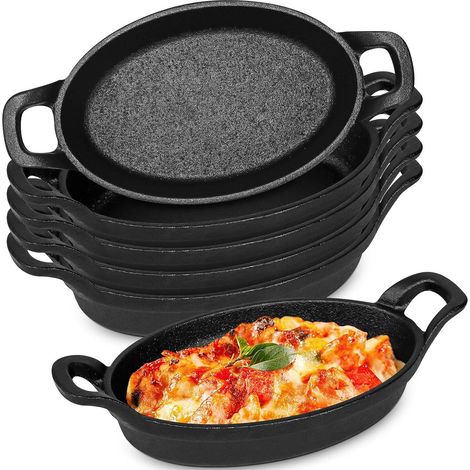 Lot de 6 mini poêles ovales en fonte 15,3 x 9,8 cm – Petites casseroles individuelles en fonte, plats à gratin, poêlons pour la cuisson, la pâtisserie, le grill ou le service à table (1/5)