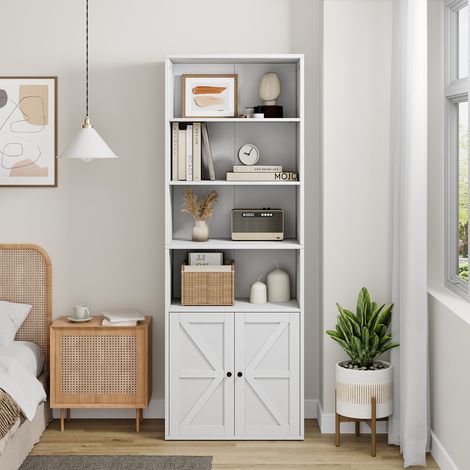Bibliothèque, Étagère de Rangement avec 4 Niveaux,Étagère Bibliothèque,Étagère Rangement,pour Rangement Bureau,Chambre,Meubles de Salon,60x30x181cm,Blanc (1/5)