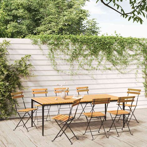 Lot de 8 Chaises design pliables - Chaises de jardin Fauteuils de Jardi Acier et bois d'acacia massif BonneVie-96415 (1/5)
