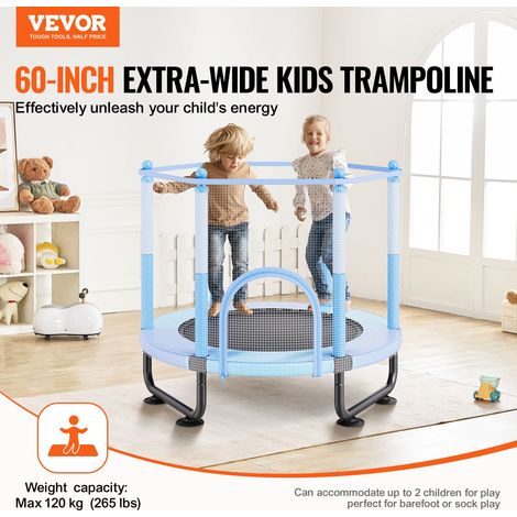 Mini trampoline pour enfant, 1545 mm, fitness rebounder récréatif pour tout-petits avec filet de sécurité et panier de basket, cade… (1/5)