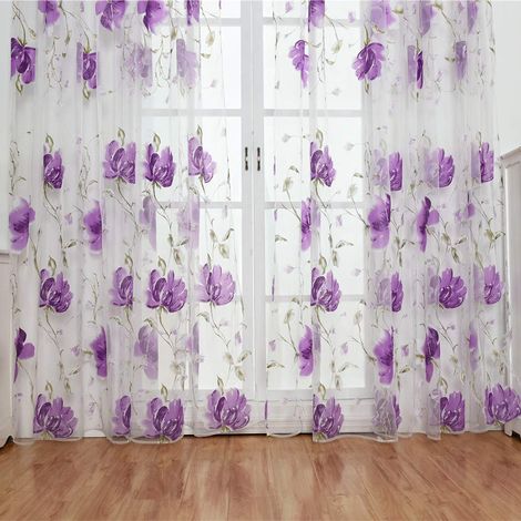 Rideaux Tulle Fenêtre Vintage Broderie Voile Écharpe Panneaux 100 X 200 Cm 200 Cm 100 X Violet Transparent (1/5)