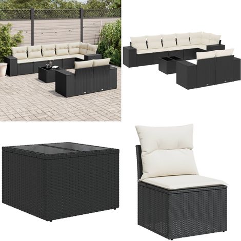 9-tlg. Garten-Sofagarnitur mit Kissen Schwarz Poly Rattan - Gartenmöbel - Outdoor Möbel - Rattan Gartenmöbel - PE-Rattan - Esstisch Set - Home & Living (1/5)