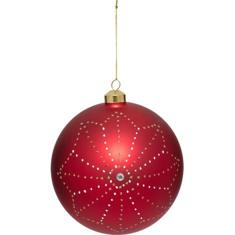 Déco Sapin de Noël Maxi Boule en Verre D 14 cm Rouge Flocon Doré - Feeric Christmas (1/2)
