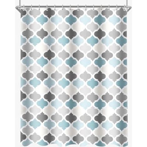Duschvorhang – Schimmelresistenter Duschvorhang – Antibakteriell – Badezimmervorhang – Geometrisch bedrucktes Muster – Waschbar – Mit 12 Ringen – Für (1/5)