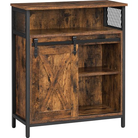 Meuble de Rangement, Buffet Cuisine, Commode, avec Porte Coulissante, 30 x 70 x 80 cm, Étagères Réglables, pour Salon, Marron Rustique et Noir d'Encre (1/5)
