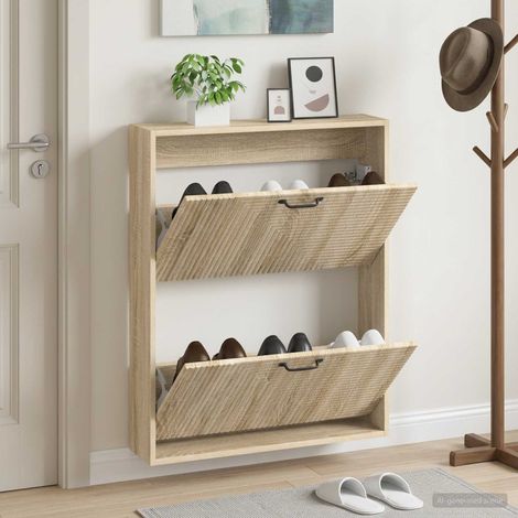 vidaXL Wall-Mounted Shoe Cabinet HAARLEM 71 x 17 x 86 cm Sonoma Oak (1/5)