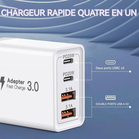 Chargeur usb c rapide - FAMICAM - 40w 4 ports pd 20w double pd et double usb multi secteur pd+qc 3.0a chargeur rapide chargeur usb (1/5)