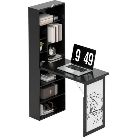 HOMCOM Scrivania Moderna Pieghevole con Libreria e Lavagna Nero (1/5)