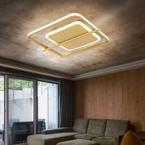 Plafoniera soggiorno lampada LED luce dorata plafoniera camera da letto, metallo alluminio, 1x LED 36W 2650Lm 3000K + 6500K, LxPxH 40x36x5 cm (1/5)