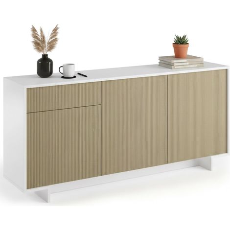 Dmora - Sideboard Agrifoglio, Wohnzimmer-Sideboard, Wohnzimmer-Buffet mit 3 Türen und 1 Schublade, 100 % Made in Italy, 170 x 42 x 78 cm, Weiß und Eiche, mit verstärkter Verpackung