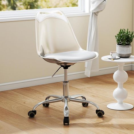 COSTWAY Chaise de Bureau Transparente, Chaise Roulante sans Accoudoirs avec Siège Pivotant et Coussin, Chaise de Coiffeuse Réglable en Hauteur avec Base Métallique pour Chambre, Bureau, Salon (1/5)