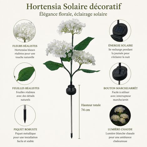 Lampe solaire de jardin 3 têtes hortensia blanc 5W IP65 3 blanc 143 g – Livraison gratuite