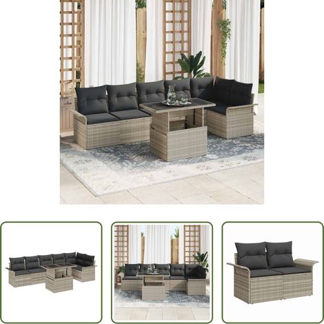 Salle à manger - Ensemble de canapé de jardin 7 pcs Gris clair polyrotin (1/5)