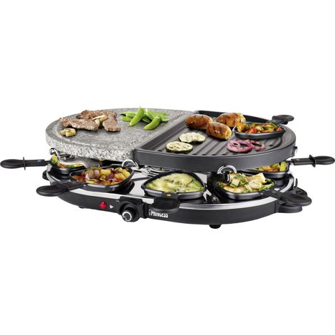 Appareil à raclette 8 personnes 1200W – Gril en pierre et plaque de cuisson – 8 poêlons antiadhésifs – Longueur de câble 2 m – Princess (1/5)