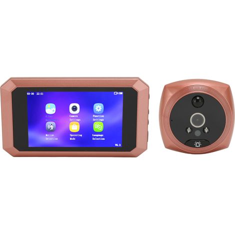 Sonnette vidéo intelligente avec vision nocturne, écran 3,97 pouces, 2 MP, 1080p, capteur de présence, couleur or. (1/5)