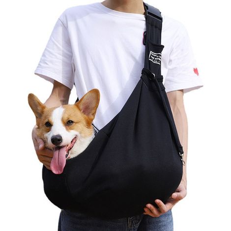 Sac de Transport pour Chien Chat, Réglable Sac à Bandoulière Mains Libres Petit Chien, pour Chiens/Chats de Taille Moyenne Jusqu'à 7,5 kg, pour l'extérieur, Les Voyages, Le Métro (Noir) (1/5)