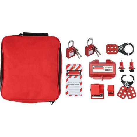 Kit de verrouillage électrique pour sécurité électrique – 4 loquets + 2 cadenas + disjoncteur + prise de verrouillage + sac de rangement (1/4)