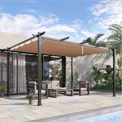 Pergola da giardino in alluminio grigio con tetto scorrevole regolabile, copertura resistente ad acqua e raggi UV (1/5)