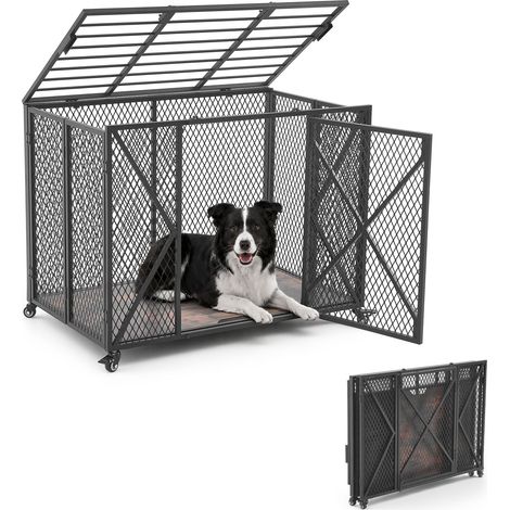 VEVOR Jaula para Perros, Perrera con 2 Puertas 4 Pestillos y Ruedas con Freno, Capacidad de Carga de 113,4 kg, Jaula de Malla de Acero, Base de Tablero de Partículas, para Perros Pequeños y Medianos (1/5)
