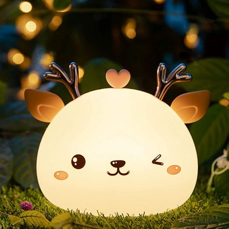 Luz de noche para bebés, luz LED recargable para niños, lámpara de noche, luz de noche portátil de silicona de 7 colores para niñas y niños, lámpara de ciervo multicolor con control táctil, regalo de (1/5)