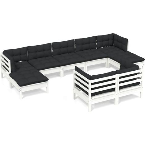 Muebles de jardín 9 pzas y cojines blanco madera maciza de pino vidaXL (1/5)