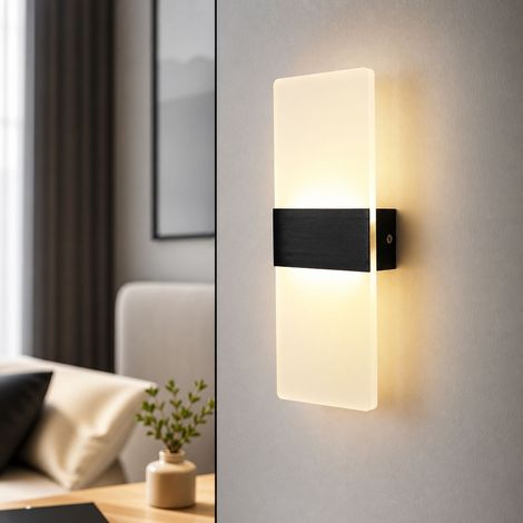 Applique murale LED design moderne, aluminium brossé noir et acrylique, 6W lumière tricolore, 27x10cm pour chambre et couloir (1/4)