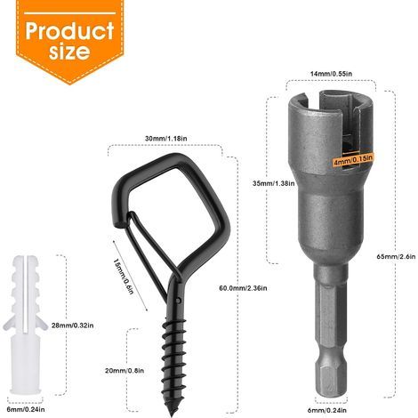 Lot de 50 Crochet à Vis en acier inoxydable, Crochet Plafond avec Loquet de Sécurité, Piton à Visser Crochets muraux pour Suspendre des Plantes, des Lumières, Noir (1/4)