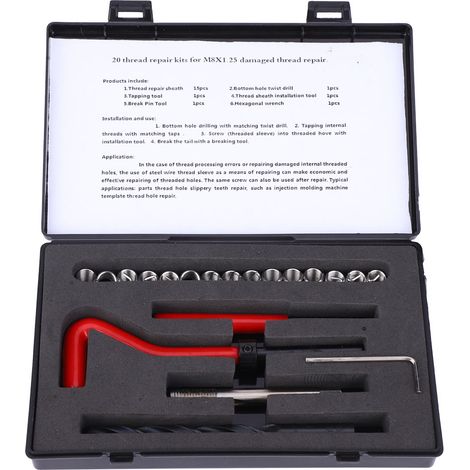 20 Pcs Thread Repair Kit M8x1.25 Stainless Steel Rethreading Tap Kit for Female Thread (1/5)