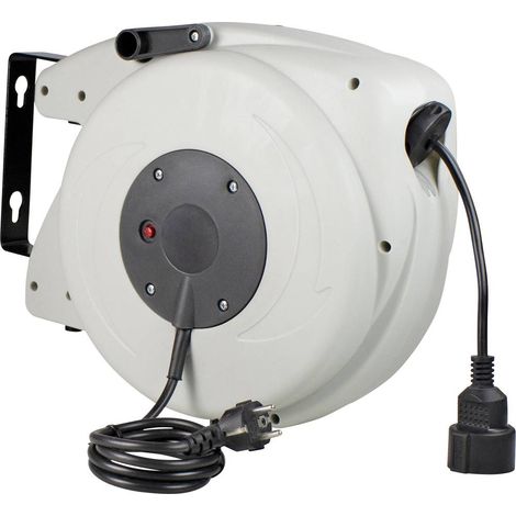 AS Schwabe 12645 Avvolgicavo da parete 20 m Nero Spina schuko angolata, Spina francese
