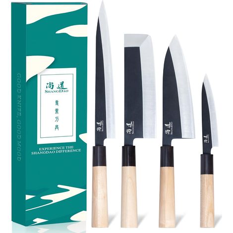 4 Piece Japanese Chef Knife Set, Sushi Knife Set, Nakiri-Yanagiba-Deba Utility Kitchen Knife (1/5)