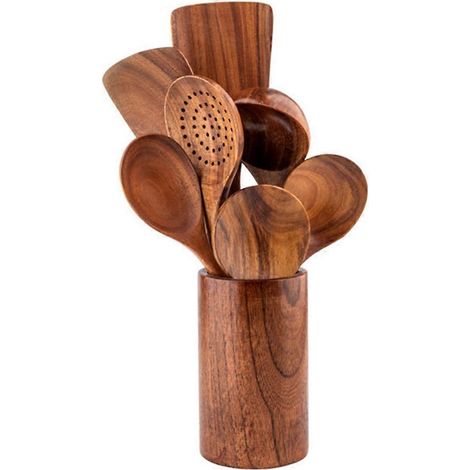 Ensemble de 8 Spatules en Bois de Teck Naturel - Ustensiles de Cuisine Écologiques