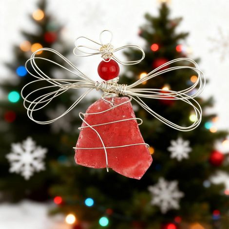 Pendentif Angel En Verre De Mer - Décor Festif Naturel Avec Cadre En Fil Métallique - Accessoire Personnalisé Pour Maison - 1 Pièce (1/5)