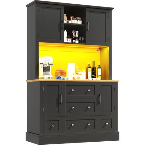 Armoire haute de qualité avec éclairage LED et commande par application (115×40×180cm), meuble de salon moderne avec 4 portes et 5 tiroirs, vitrine de cuisine avec fonction lumineuse musicale et prote (1/5)