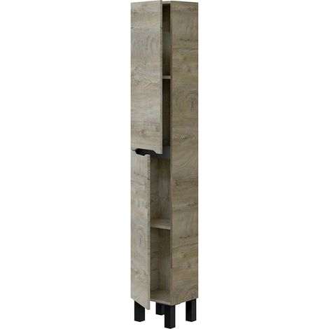 Mobile Colonna Trogir, 3 Ripiani, 2 Ante, Reversibile, 30x25x182h cm Marrone Rovere Grigio