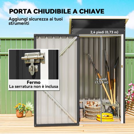 Cabanon de jardin en acier foncé 107,5x91x185 cm, porte verrouillable et aérations incluses (1/5)