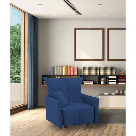 Talamo Italia Canapé Almerinda, Canapé simple, 100% Made in Italy, Fauteuil de salon avec ouverture trolley, en tissu matelassé, avec accoudoirs standards, Cm 110x90h85, Bleue, avec emballage renforcé (1/5)