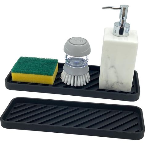 Lot de 2 Organiseur d'évier, Silicone épaissi 30x11cm, Porte-éponge, Tapis d'égouttage, Cuisine et Salle de bain