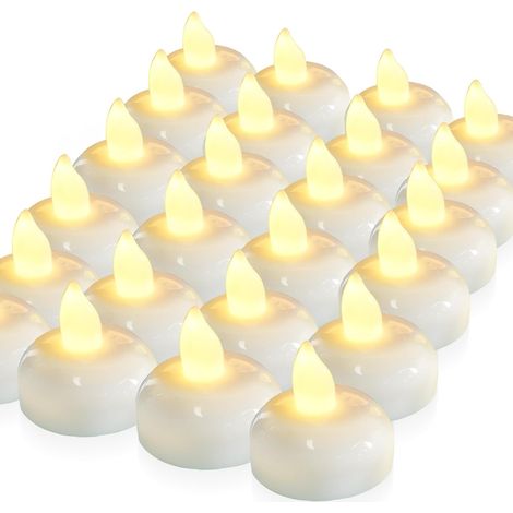 Homemory Lot de 24 bougies chauffe-plat flottantes étanches et sans flamme, LED blanc chaud à piles, bougies de Pâques, mariage, fête, centre de table, piscine et spa (1/5)