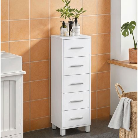 Meuble de salle de bains 30x30x95 cm en bois blanc, avec rangement pour salle de bains FloraGrace (1/5)