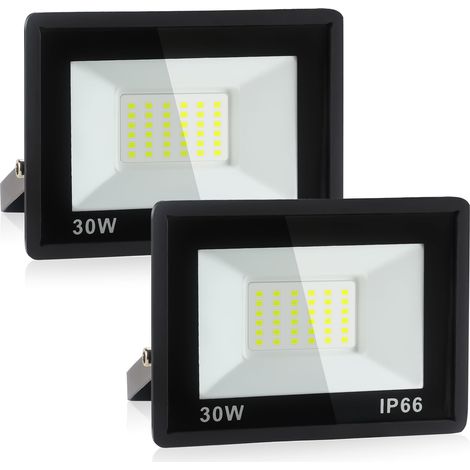 Projecteur LED 30w, 3240 Lm Projecteur LED Extérieur, Étanchéité Ip66 Lumière Blanche du jour 6000k Éclairage de Sécurité Extérieur pour Entrepôt, Garage, Arrière-Cour, Lot de 2 [Classe énergétique D] (1/5)