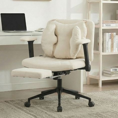 Chaise de jeu ergonomique avec roulettes pour la maison, le bureau, l'ordinateur, la chaise d'étude avec dossier et repose-pieds – Chaise d'appoint beige pour salon, chambre à coucher (1/5)