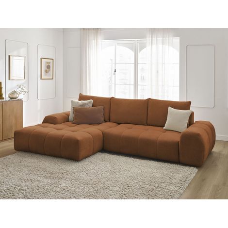 BOBOCHIC - Canapé d'angle convertible coffre EVEREST tissu chiné Angle gauche  Orange (1/5)