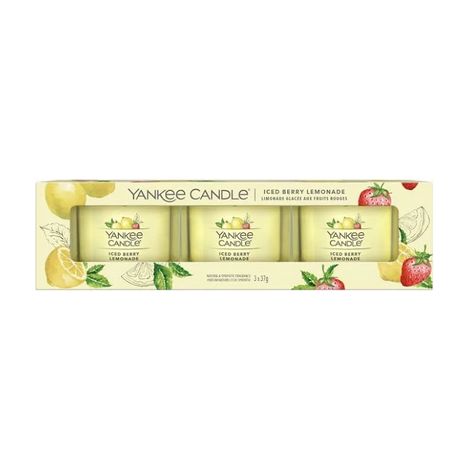 Set di mini candele Yankee Candle al gusto di limonata ai frutti di bosco ghiacciati, 3x37g