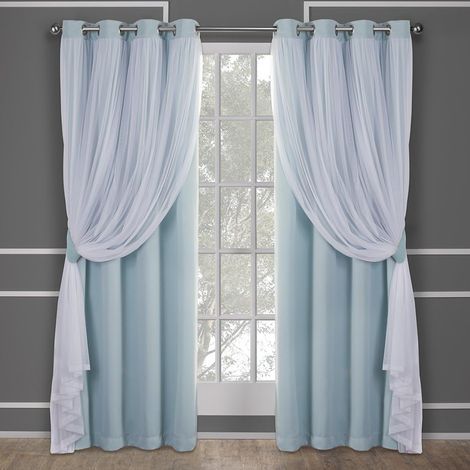 Rideaux intérieurs double couche, voile et occultant obscurcissant, à œillets, économes en énergie, lot de 2 panneaux, 52" x 84", bleu aigue-marine (1/5)