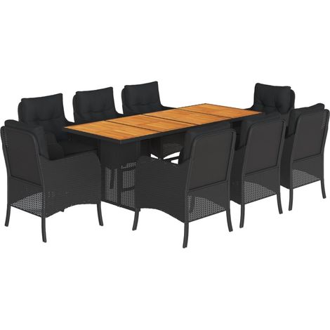 Maison Exclusive - 9-tlg. Garten-Essgruppe mit Kissen Schwarz Pol