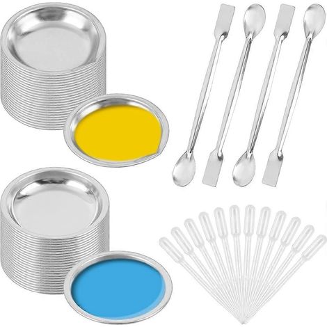 Palette de peinture 60 pièces, petite palette de mélange de peinture en métal, 30 pipettes compte-gouttes, 4 bâtonnets mélangeurs pour les arts plastiques (1/5)