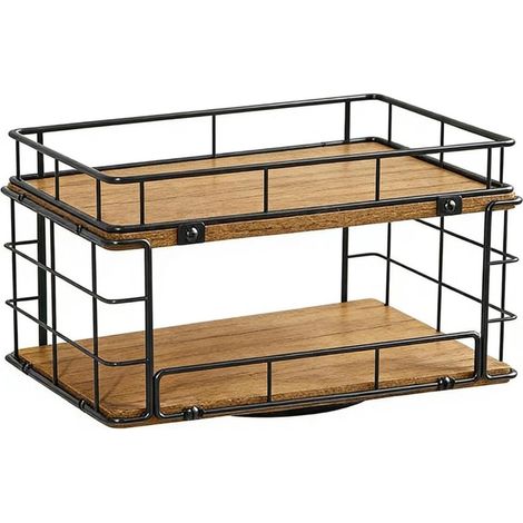 Armoire de rangement à double couche rotative à 360 degrés pour canettes et assaisonnements avec construction robuste en bois et métal (1/5)