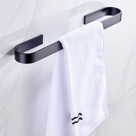 Porte-serviettes noir en forme de U, sans perçage, 45 cm - Qualité supérieure - pour salle de bain - Autocollant - Fixation murale - Accessoire de salle de bain, cuisine, toilettes (1/3)